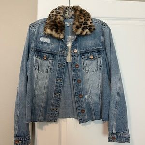 NWT Dear John Denim Jacket with Leopard Print Collar—Medium